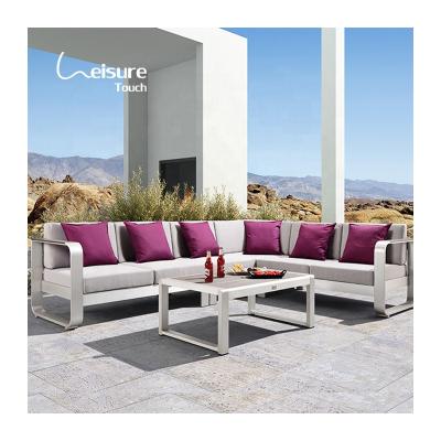 China Modular Elegant L Shaped Outdoor Garden Lounge Furniture Aluminum Base Corner Sofas for sale