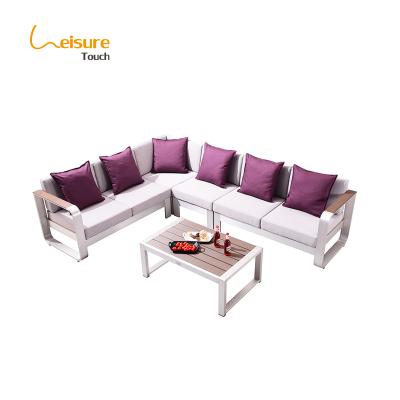 China Modern Aluminum Modular Hotel Patio Villa Furniture Corner Garden Sofa Set With Coffee Table for sale