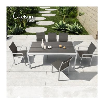 China 6 Seaters Aluminum Outdoor Furniture Dining Table Chairs Patio Garden Extendable Sets for sale