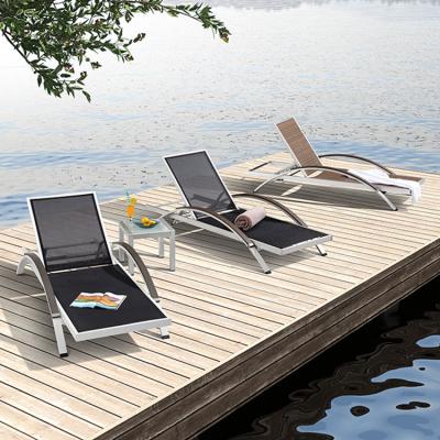 China Modern Outdoor Furniture Pool Garden Sun Sofa Swept Aluminum Armrest Sling Chaise Lounge Chair for sale