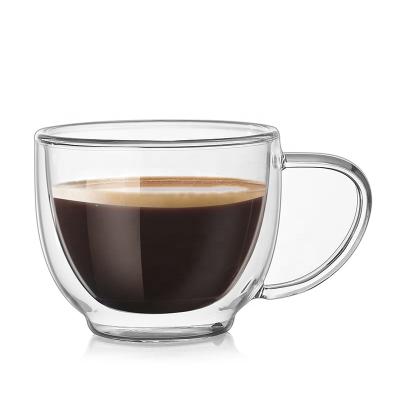 China ODM/OEM Sustainable Borosilicate Coffee Mug Heat Resistant Pyrex Double Wall Glass Mug With Handle for sale