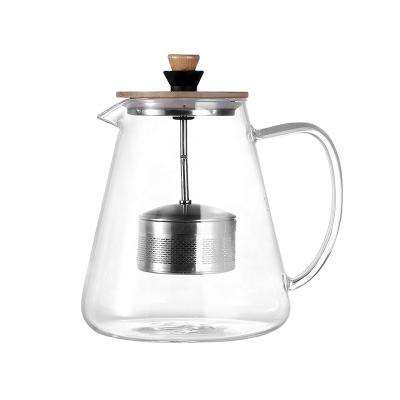 China Glass Viable Clear Filter Borosilicate Teapot Infuser Stainless Steel Coffee Heat Resistant 52OZ Tea Heated Container Boiling Ket Pot for sale