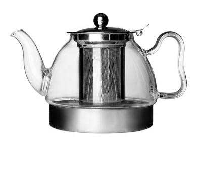 China Heat Resistance 800ml/27oz Viable Glass Teapot With Stainless Steel Filter Flower Teapot Gas Stove Induction Cooker Kettle for sale