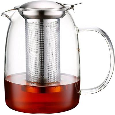 China Customized High Viable Clear Glass Borosiliacate Teapot With Stainless Steel Infuser For Loose Leaf Tea, Safe Stovetop Teapot for sale