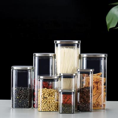 China Squar Sustainable Hot Selling Amazon Glass Airtight Storage Jars With Stainless Steel Lid for sale