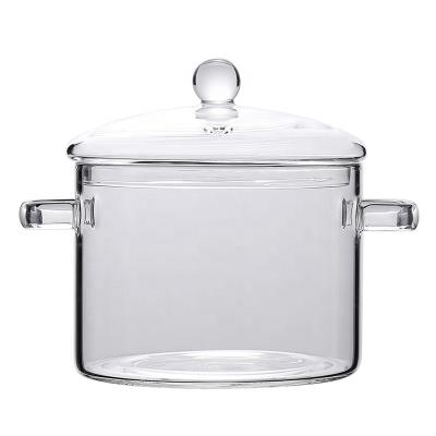 China Food Grade Heat Resistant Glass Stocked Cooking Pot Clear Glass Soup Pot With Lid For Stovetop Microwave Oven for sale