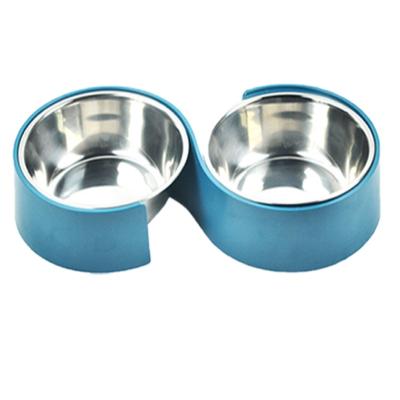 China Viable Pet Drinking Eating Stainless Steel Bowl Food Basin Double Bowl Dog Cat Anti Overturning Bowl for sale