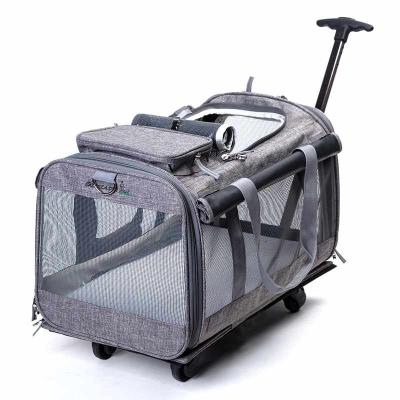 China Breathable Walking Cart Rolled Stroller Large Capacity Pet Carrier Roller Dog Carrier On Mute Wheels for sale