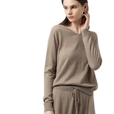 China V Neck Loungewear Sweater Ladies Winter Seamless Womens Sweaters VIABLE CASHERE 3d Knitting Cashmere Sweater Set 2 Piece Pants for sale