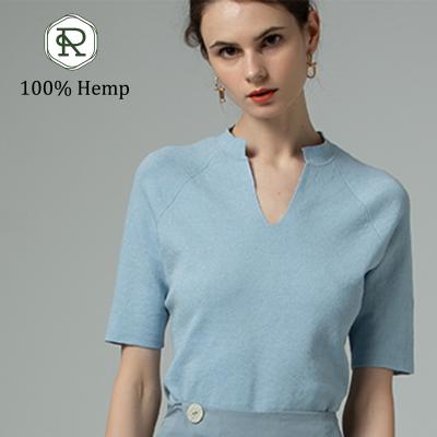 China Wholesale 100% V-Neck Women Clothing Hemp Viable QUICK DRY Custom Made Hemp Shirts for sale