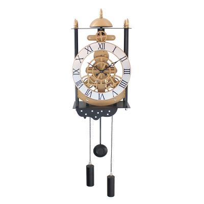 China Antique 20 years manufacturer luxury gooden gear clock pendulum antique grandfather wall clock for home deco for sale