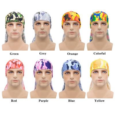 China Custom Durag Durag Print Camouflage Protective Neck Long Tail Pirate Hat Hair Care Lager Toque for sale