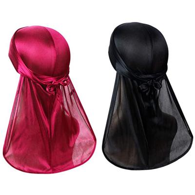 China Other custom made silky durag durag toque men's and women's satin elastic silk pirate hat long tail simulation durag for sale