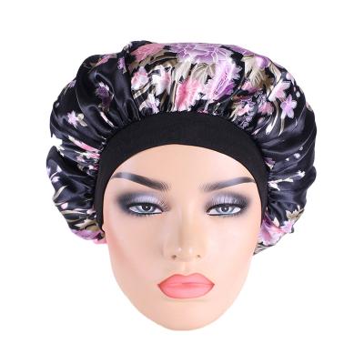 China Other New Custom Hood Satin Printing Round Cap Elastic Wide Brim Nightcap Chemotherapy Cap Shower Cap for sale