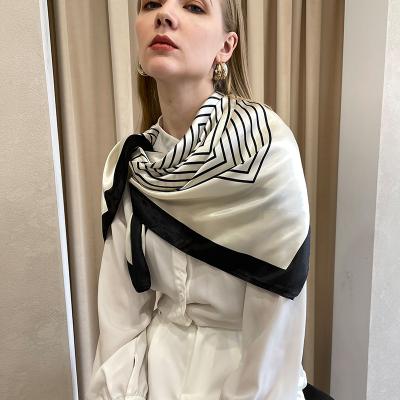 China Custom Print Medium Silk Scarf Women's Spring Summer Scarf 90 x90cm Shawl Satin Scarf for sale