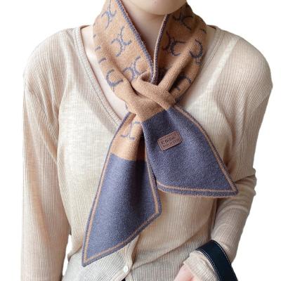 China New Japanese and Korean soft winter small knitted scarf shawl ladies letter splicing multi-color soft printed diagonal shawls woolen scarves for sale