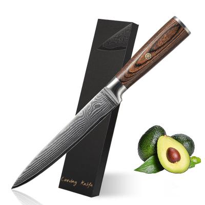 China New Arrivals Pakka Damascus Handle Wooden Carving Knives Japanese Kitchen Super Sharp Sharp Chef Knife With Wooden for sale