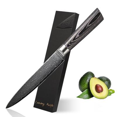 China Durable Meat Knife Damask Carving Knife With Extremely Sharp 17 Cm Blade Made Of 67 Layers Of Vg-10 Damascus Steel Ham Knife Wooden Handle for sale