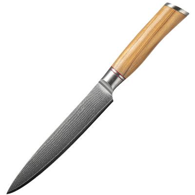 China Sustainable Custom 7 Inch New Design Damascus Steel 67 Layer Olive Wood Handle Luxury Japanese Home Kitchen Sharp Carving Knife for sale