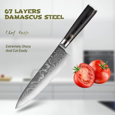 China Viable Damascus Chef Knife Handcrafted Knife 8 Inch 67 Layers Damascus With Vg10 Blade Japanese Kitchen Knife for sale