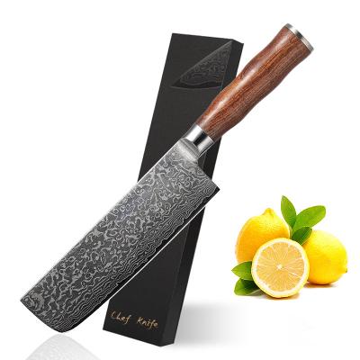 China Sustainable Professional Japanese Nakiri Knife Rosewood Handle 67 layers Damascus Steel Kitchen Chef Knives for sale