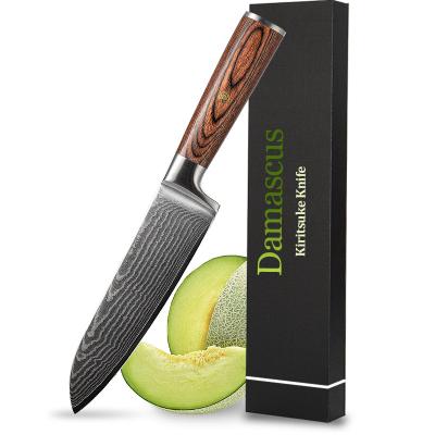 China Custom Logo Viable 7 Inch Japanese Chef Knife Damascus Steel Wood Handle Pakka Knife Santoku Knives for sale