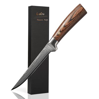 China Viable Custom Logo 6 Inch Vg10 67 Layers Damascus Coltello Damascus Steel Boning Knife With Pakka Wood Handle for sale