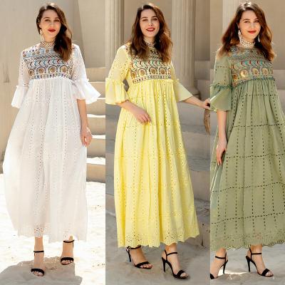 China Modest Muslimah Styling Sequined casual puff sleeve ladies girls cotton print masakali casual dress for sale