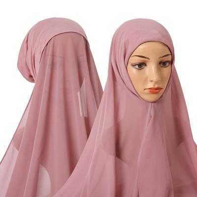 China Casual 1 Piece Head Low Head Hijab Set Chiffon Hat And Scarf For Dubai Muslim Hijabs Malaysia Women And Girls Scarf for sale