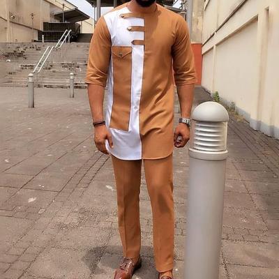 China Polyester Polo Style 2 Pieces African Dress Set With Short Sleeve Summer Men Suit Of Muslim Clothing for sale