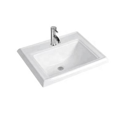 China Modern Rectangle Bowl Shape Ceramic Topmount Bathroom Sink Above Counter Type Hand Installation Wash Basin for sale