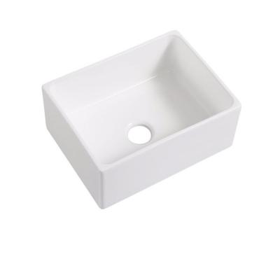 China Without Faucet Rectangle Bowl Shape Single Bowl Apron Front Installation Type Porcelain Kitchen Sink P2418 for sale