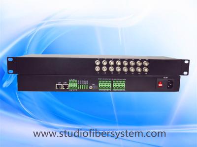 China 16ch analog video+16ch audio+2ch ethernet+2bidi RS485/232 to fiber converter in 1U rack mount chassis for CCTV system for sale