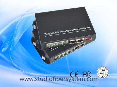 China 4Port Telephone Fiber Optic Converter with 2ch 100M ethernet over singlemode fiber up to 20~120Km for sale