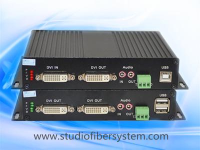 China 1Port uncompressed dvi kvm fiber optic extender with external bidirectional analog audio transmission over 20KM SM fiber for sale