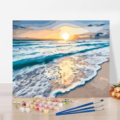 China Hot New Classic/Postmodern Wall Art Modern Paintings Oil Handmade Home Decor Living Room Painting Kits Picture Sea Wave Landscape Painting By Number for sale