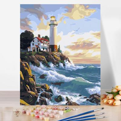 China New Classic/Postmodern Hot Sale Wall Art Modern Paintings Oil Handmade Home Decor Living Room Painting Kits Picture Paint A Lighthouse Painting By Number for sale