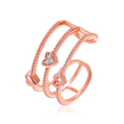 China INS Simple Three FASHIONED Wonem - Layer Geometric Cavity - Open Heart Index Ring for sale