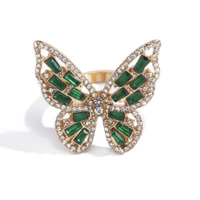 China TRENDY Women's Fashion Rhinestone Hollow Color Exaggerated Butterfly Large Opening Adjustable Ring Accessories for sale