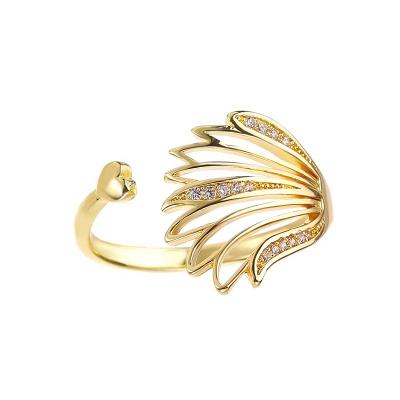 China FASHIONABLE Wonem Design Personalized Heart Wing Micro - Zircon Inlaid Index Finger Hollow Feather Ring Accessories for sale