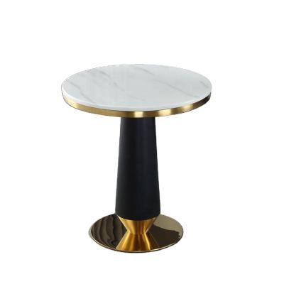 China Modern High Quality Restaurant Luxury Steel Gold Leg Around Marble Table Indoor Outdoor Marble Dining Table for sale