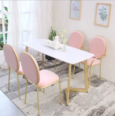 China Wholesale Modern Luxury Marble Steel Gold Table Rectangle Leg Restaurant Marble Indoor Dining Table Set for sale