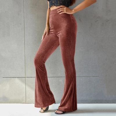 China Breathable Elastic Waist Ribbed Elastic Leg Panties Flare Velvet Palazzo Casual Long Pants for sale