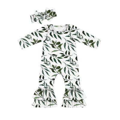 China Spandex/Polyester Green Leaves Toddler Fall Clothes Baby Clothes Romper Jumpsuit Jumpsuit for sale