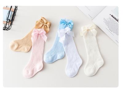 China Ultra-thin Breathable Bow Style Mid Calf Length Sock Breathable Plain Spanish Color Soft Sock For Baby for sale