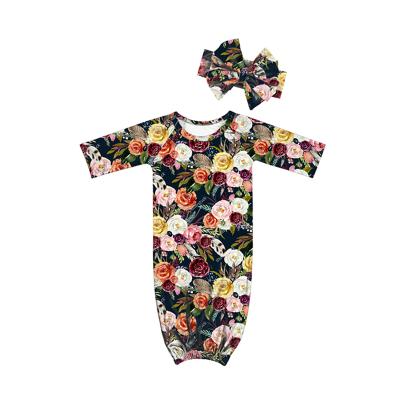 China Breathable Navy Flower Printed Sleep Sack Toddler Clothing Newborn Baby Girl Sleep Dress for sale