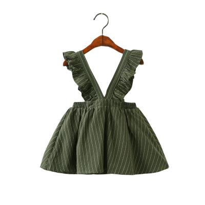 China RTS Girl Kids Olive Stripe Ruffle Skirt Suspender Skirt Vintage Sustainable Skirt for sale