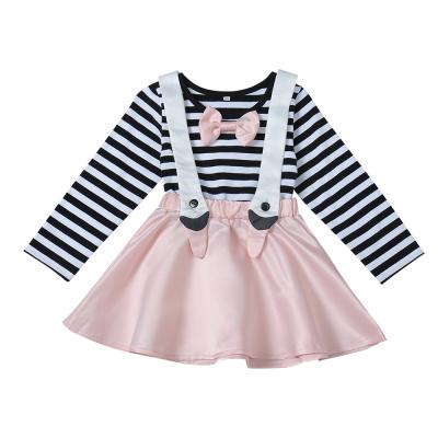 China Casual RTS Stripe Shirt and Suspender Skirt Kids Fall Dress Girls 2 Piece Dressing Sets for sale