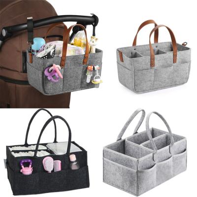 China Hot Sale Water Resistant Felt Baby Diaper Bags Organizer Portable Diaper Nappy Bag Storage Basket Handle Tote Mommy Bags for sale