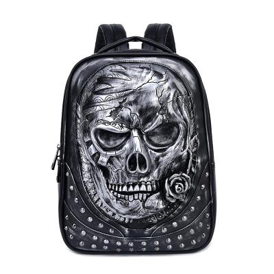 China Hip Hop Backpack Waterproof Hip Street Bag Party Halloween 3D Skull Men and Women High Quality Luxury Leather Cool Laptop Backpacks for sale